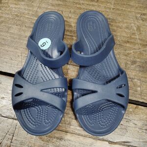 Crocs Women's Sz 6 Sandals Shoes Navy Blue Slides Open Toe Kelli